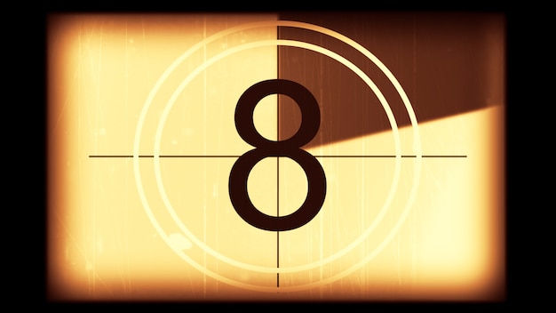 3D rendering of a monochrome universal countdown film leader Countdown clock from 10 to 0