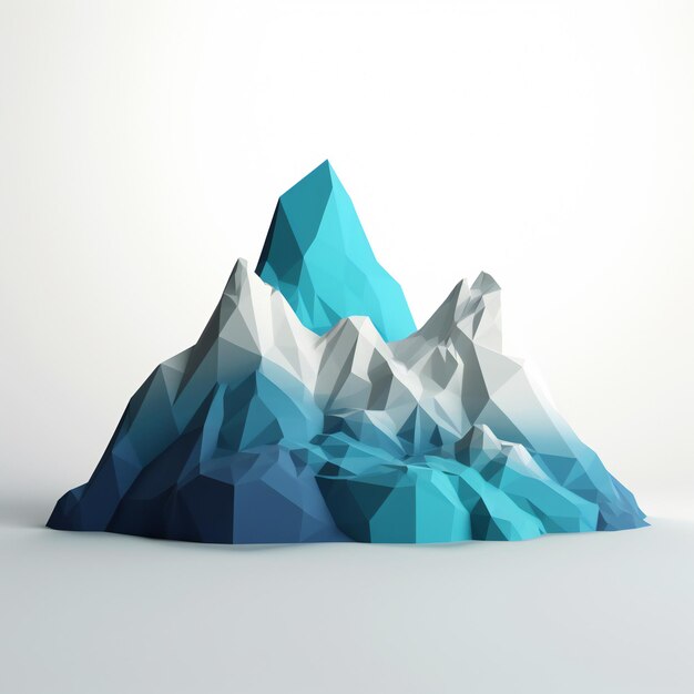 A 3d rendering of a mountain with a blue and white design.