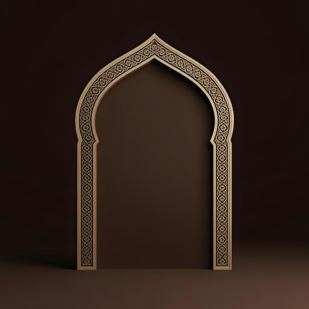 3D rendering of Mughal decorative arch Islamic Floral geometric pattern frame for invitation