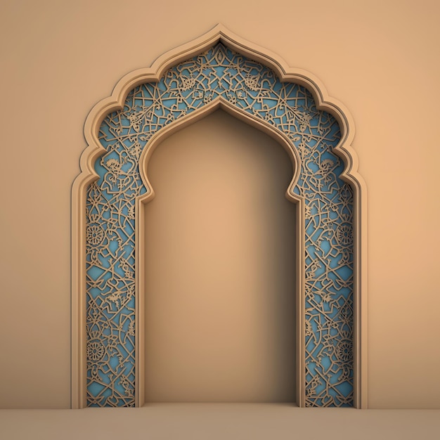 Photo 3d rendering of mughal decorative arch islamic floral geometric pattern frame for invitation