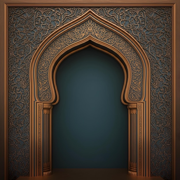 3D rendering of Mughal decorative arch Islamic Floral geometric pattern frame for invitation