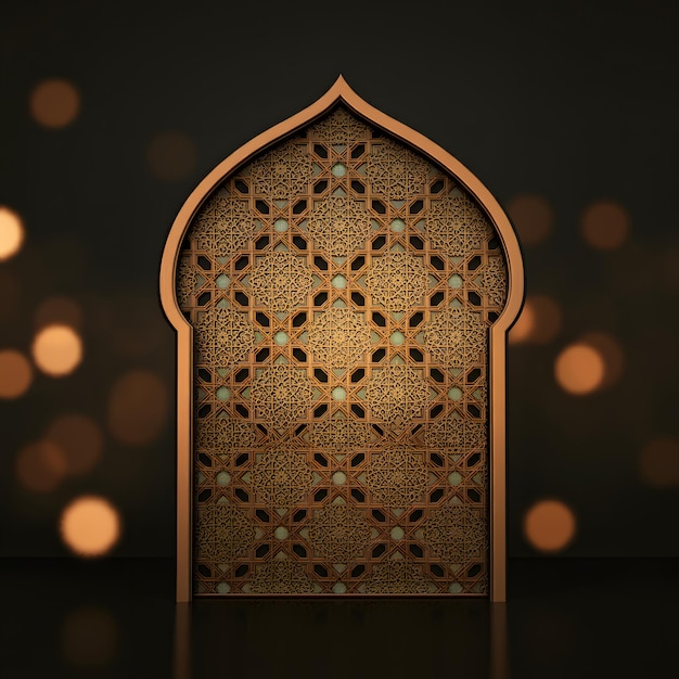 3D rendering of Mughal decorative arch Islamic Floral geometric pattern frame for invitation