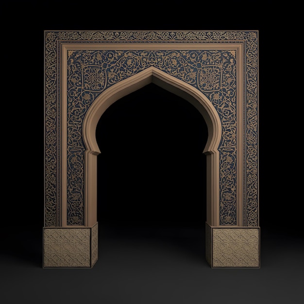 Photo 3d rendering of mughal decorative arch islamic floral geometric pattern frame for invitation