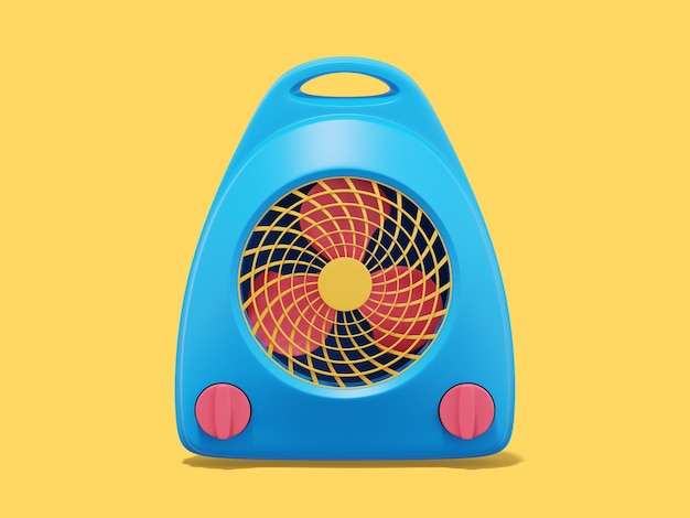 3d rendering Multicolored fan heater on yellow background Front view