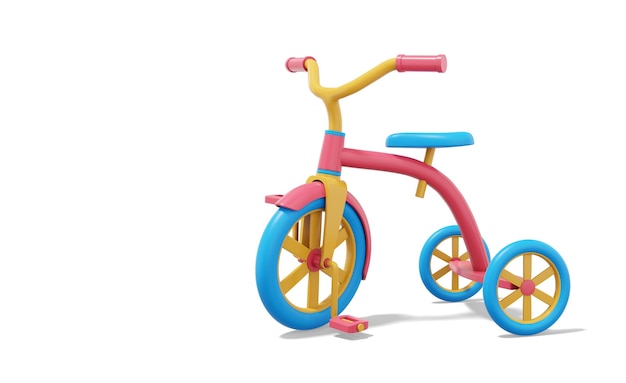 3d rendering Multicolored tricycle on white background with space for text Vehicle