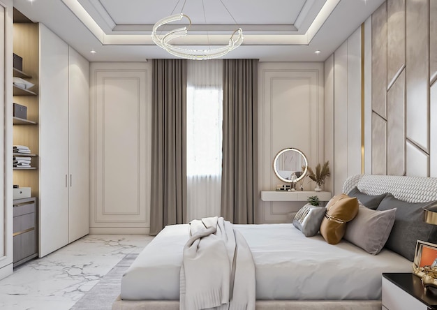 3d rendering neoclassical bedroom interior