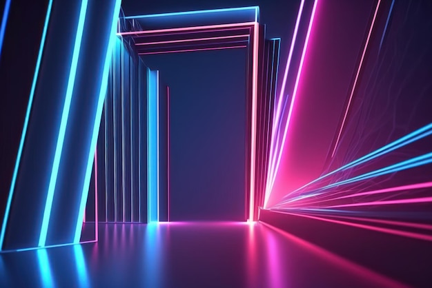 3d rendering neon light abstract ultraviolet background dynamic glowing lines blue pink laser rays fashion stage background