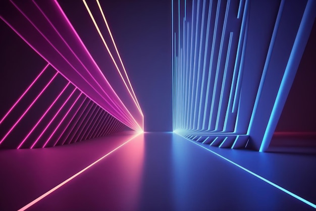 3d rendering neon light abstract ultraviolet background dynamic glowing lines blue pink laser rays fashion stage background