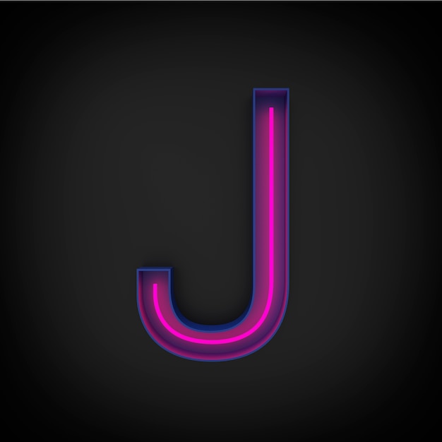 3d rendering, neon red capital letter J lighted up, inside blue letter.