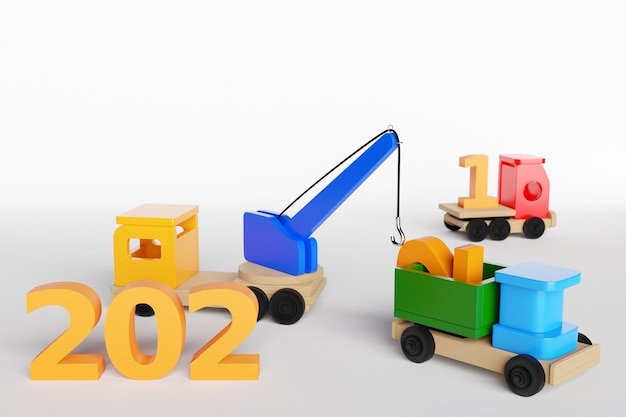 3D rendering of New Years date 2022 on a kids toy truck Image of a calendar