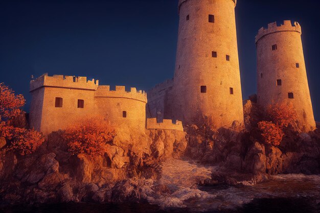 3D rendering Old fairytale castle