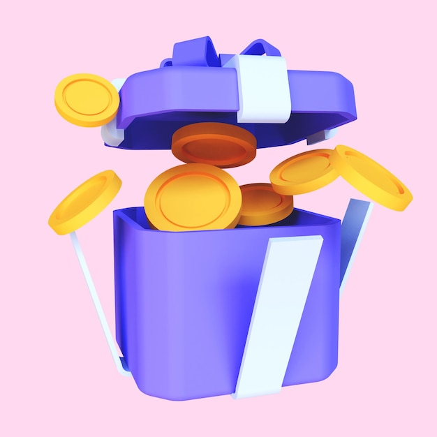 3D rendering of open gift box surprise earn point concept loyalty program and get rewards