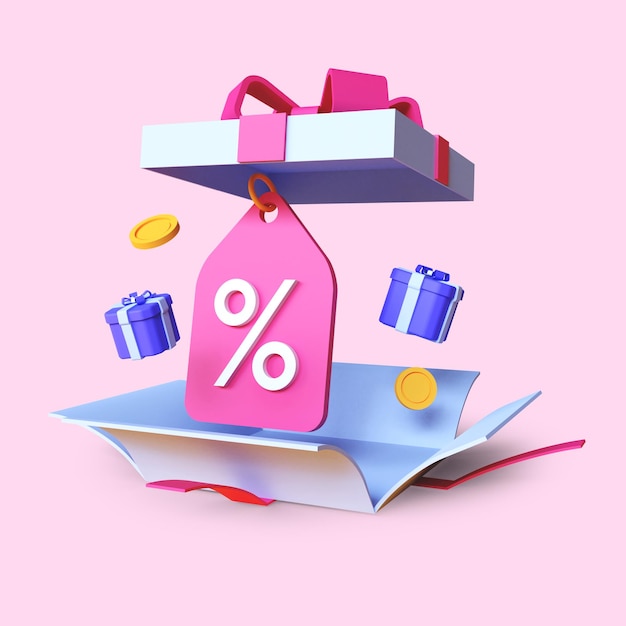 3D rendering of open gift box surprise earn point concept loyalty program and get rewards