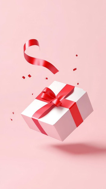 3D Rendering of an Open Gift Box with a Red Ribbon Bow