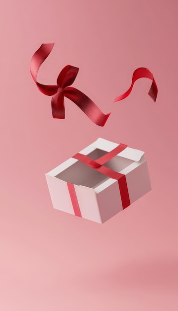 3D Rendering of an Open Gift Box with a Red Ribbon Bow