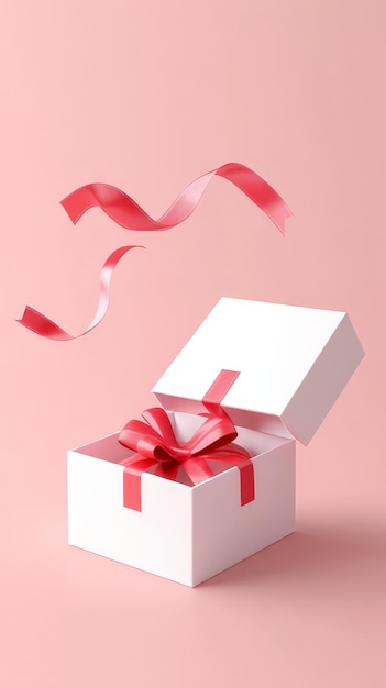 3D Rendering of an Open Gift Box with a Red Ribbon Bow