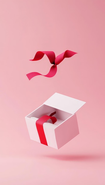 3D Rendering of an Open Gift Box with a Red Ribbon Bow