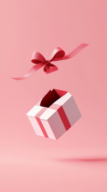 3D Rendering of an Open Gift Box with a Red Ribbon Bow