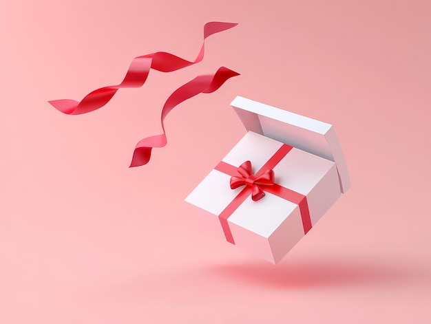 3D Rendering of an Open Gift Box with a Red Ribbon Bow