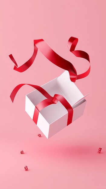 3D Rendering of an Open Gift Box with a Red Ribbon Bow