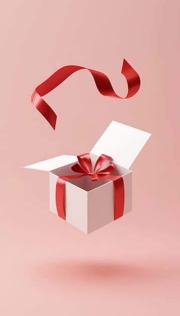 3D Rendering of an Open Gift Box with a Red Ribbon Bow