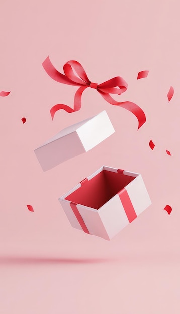 3D Rendering of an Open Gift Box with a Red Ribbon Bow