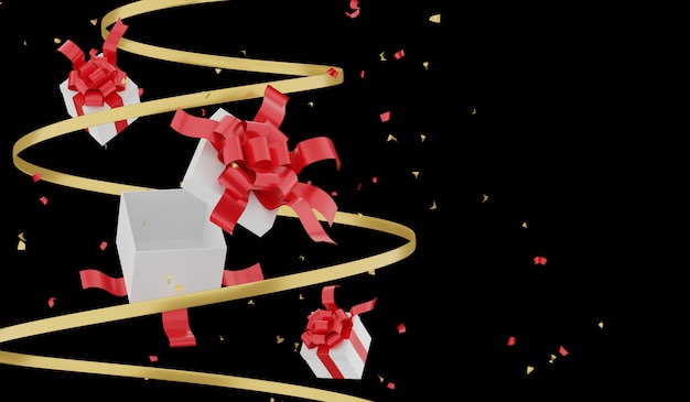 3d rendering open Gift boxes and ribbon. Christmas and Happy new year Celebration.