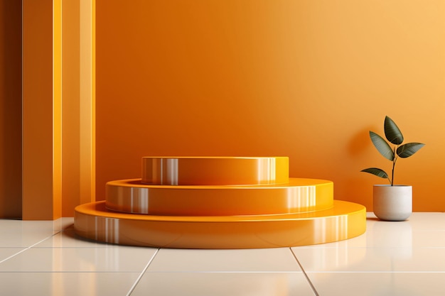 3D rendering of orange geometric scene 3D graphic scene background for product booth