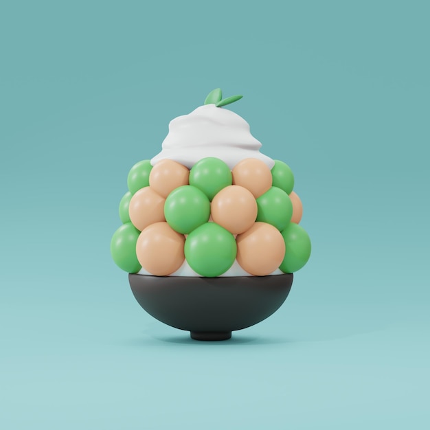 3D Rendering of orange and green melon bingso asian korean shaved ice desert for summer refreshing 3d render cartoon style