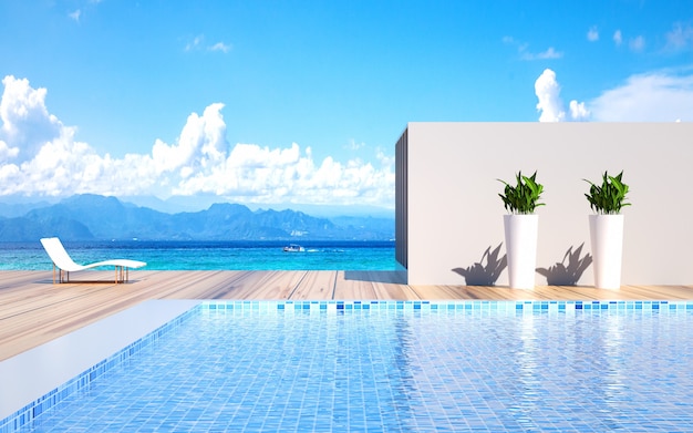 3d rendering outdor swimming pool with beauty sky