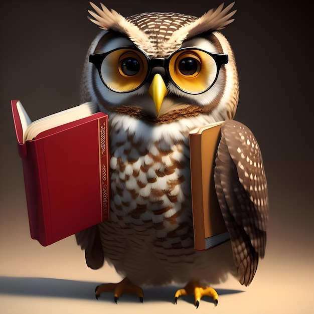 3D Rendering Owl With Glasses And Carrying Books