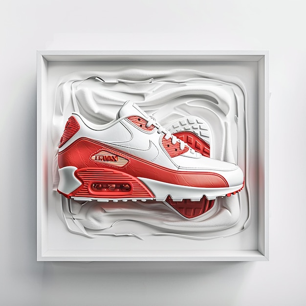 Photo 3d rendering a pair of nike air max 90 made of paper material with a white outer packaging the pac