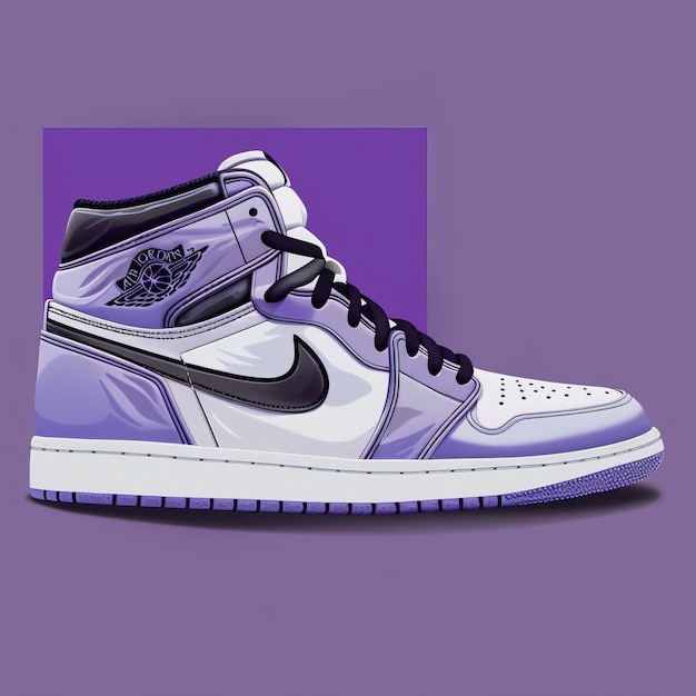 3D rendering of a pair of sneakers on a purple background