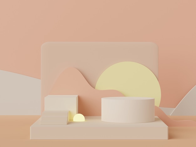 3d rendering of pastel minimal scene of blank podium with earth tones theme