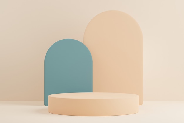 3d rendering of pastel minimal scene of blank podium with earth tones theme