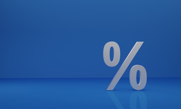 3d rendering percentage white icon on a blue background