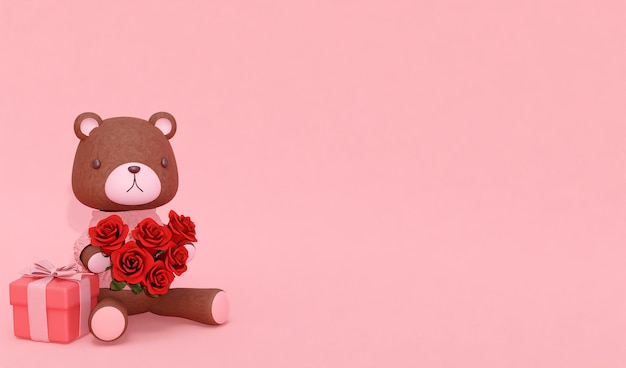 3D rendering pink background with cute little bear