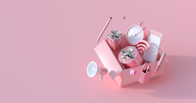 3d rendering of pink box  and gift.