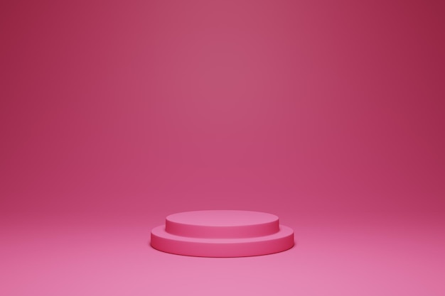 3D rendering pink colour theme cylinder podium for product display