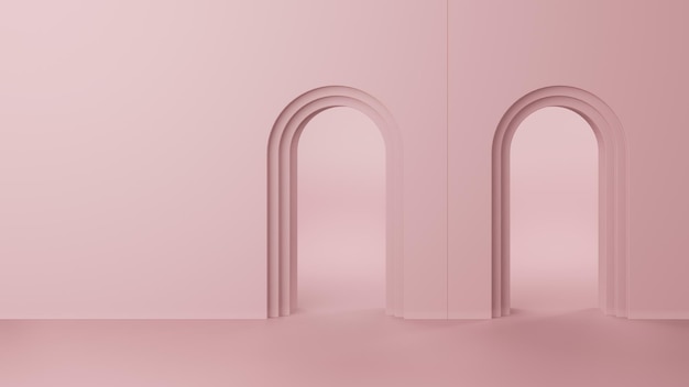 3d rendering of pink modern arch wall mockup