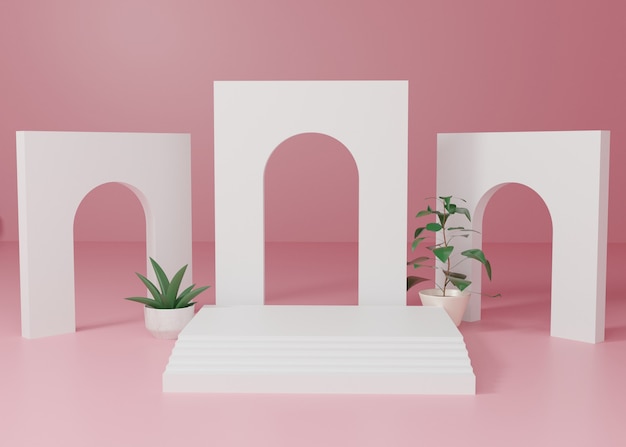 3d rendering Pink pastel display podium product stand