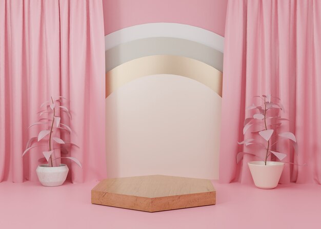 3d rendering Pink pastel display podium product stand