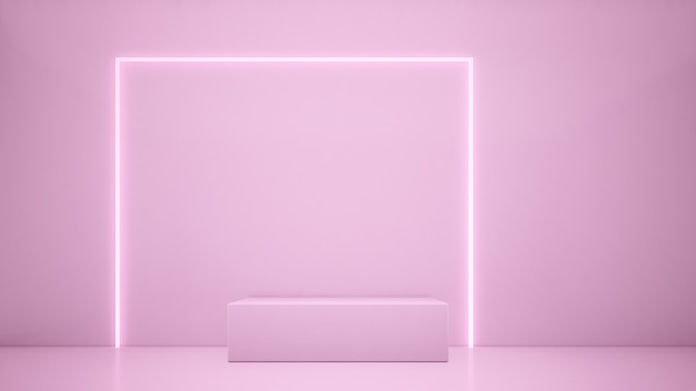 3d rendering pink Podium  and lighting line pink background. minimalist concept