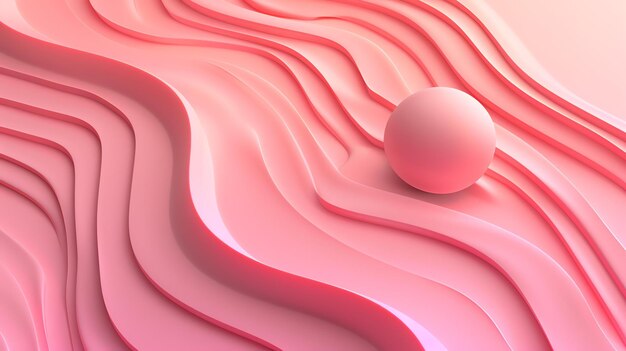 3D rendering of a pink and white abstract landscape with a pink ball