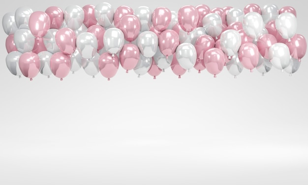 3D Rendering of pink white balloon floating on background