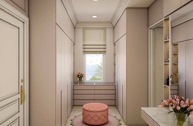 3d rendering pinky girl bedroom interior scene