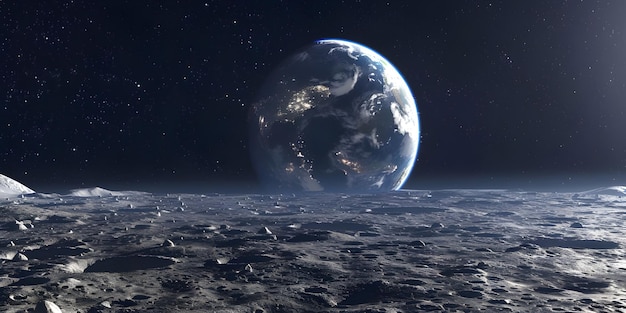 3d rendering of planet earth in space with stars and moon Ai Generated