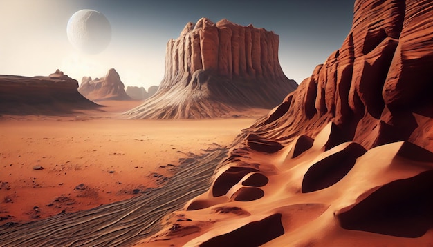 3D Rendering Planet Mars Lanscape