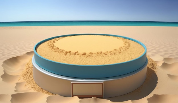 3D rendering Platform and natural podium on the desert or beach backdrop for product display