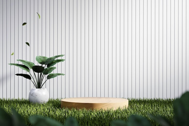 3D rendering platform podium with plant product presentation background